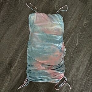 Windsor Pink & Blue Tie-Dye Ruched Mini Dress Size Medium